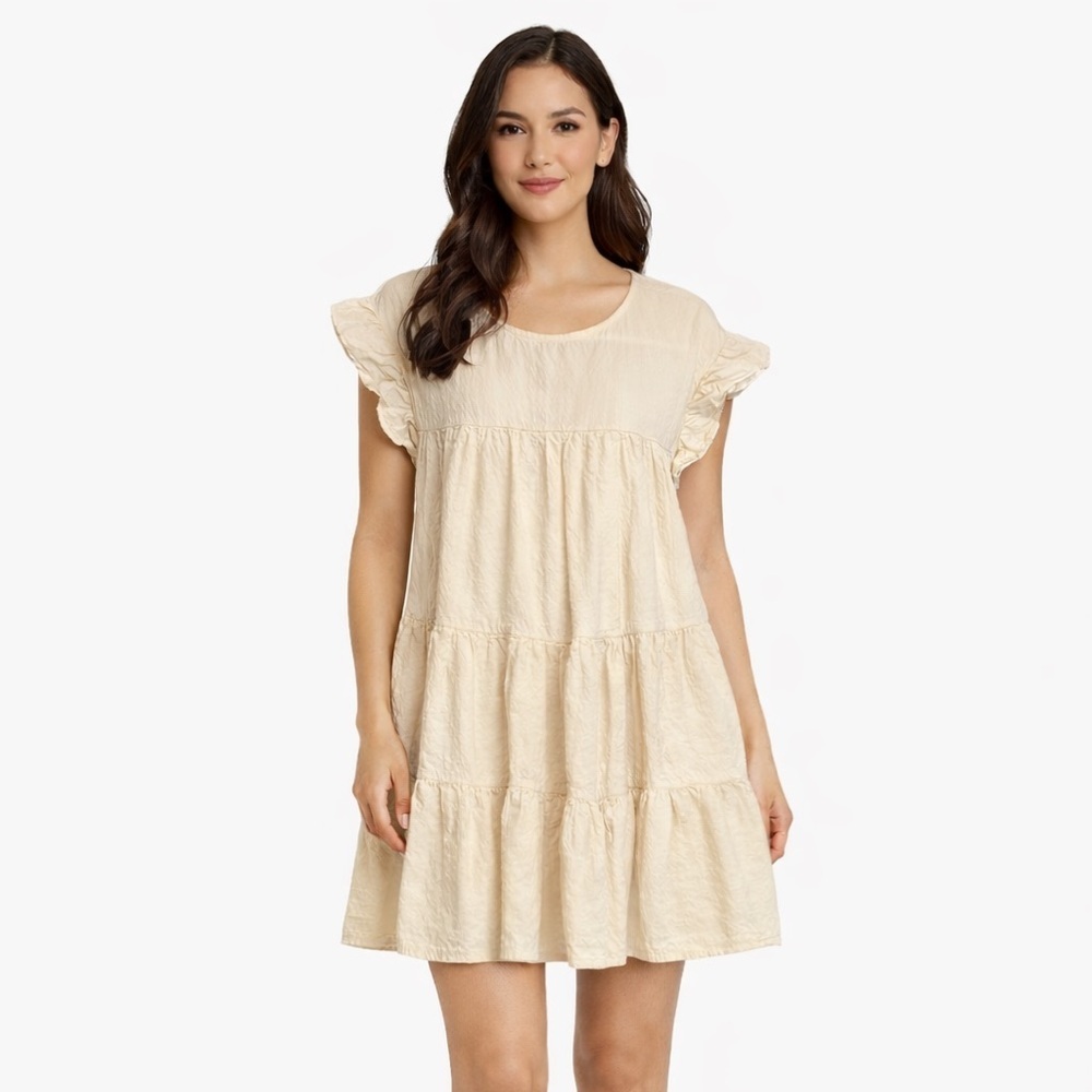 Selfie Leslie Cream Cotton Mini Dress Tiered Ruffle Cottagecore S